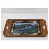 Walter Nathan Panama Wood Serving Tray with Inlaid Panoramic Mosaic