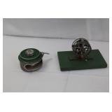 Shakespeare Automatic No. 1922 Model FF Lot of 2 Vintage Fishing Reel/Line Winder on Green Base