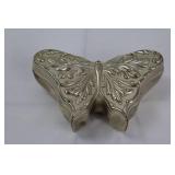 National Silver Company Butterfly Trinket Box - Ornate Silver, Velvet Lining