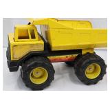 Yellow Toy Dump Truck - Plastic Lift-Top Bed, Large Wheels