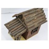 Rustic Log Cabin Miniature House with Log Roof & Window Details