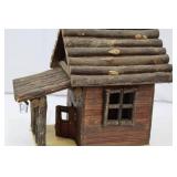 Rustic Log Cabin Miniature House with Log Roof & Window Details