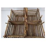 Rustic Wooden Slat Basket with Arch Handle - Dual-Compartment Primitive Decor