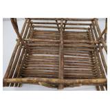 Rustic Wooden Slat Basket with Arch Handle - Dual-Compartment Primitive Decor