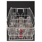 Vintage Carnation Milk Glass Bottles in Wire Crates - Embossed Dairy Bottles, Assorted Sizes