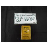 Colorado 1980 Press Denver Car Post License Plate & Lindy - The New Flying Game Parker Brothers