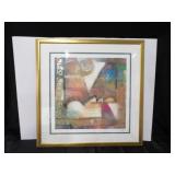 Abstract Geometric Art Print - Framed in Gold Frame, Multicolor Composition 36 in x 36 in