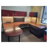 Cherry Colored Wood U-Shape Desk with Herman Miller Action Office Roll-Top Desk Wall Unit and File Cabinet 72x96