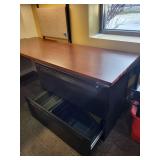 Cherry Colored Wood U-Shape Desk with Herman Miller Action Office Roll-Top Desk Wall Unit and File Cabinet 72x96