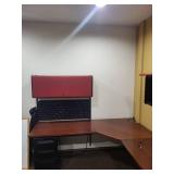 Cherry Colored Wood Corner Desk with Herman Miller Action Office Roll-Top Desk Wall Unit