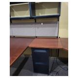 Cherry Colored Wood U-Shape Desk with Herman Miller Action Office Roll-Top Desk Wall Unit 72x96