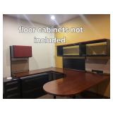 Cherry Colored Wood U-Shape Desk with Herman Miller Action Office Roll-Top Desk Wall Unit 72x96