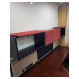 Cherry Colored Wood U-Shape Desk with Herman Miller Action Office Roll-Top Desk Wall Unit and File Cabinet 72x96