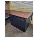 Cherry Colored Wood U-Shape Desk with Herman Miller Action Office Roll-Top Desk Wall Unit and File Cabinet 72x96