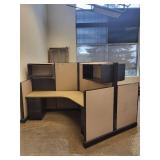 Herman Miller 3-Unit Cubicle Workstation - 120° Layout, Acoustic Panels, Roll-Top Desk Wall Unit