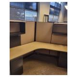 Herman Miller 3-Unit Cubicle Workstation - 120° Layout, Acoustic Panels, Roll-Top Desk Wall Unit