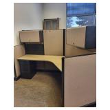 Herman Miller 3-Unit Cubicle Workstation - 120° Layout, Acoustic Panels, Roll-Top Desk Wall Unit