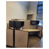 Herman Miller 3-Unit Cubicle Workstation - 120° Layout, Acoustic Panels, Roll-Top Desk Wall Unit