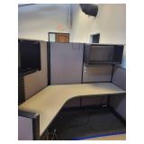 Herman Miller 3-Unit Cubicle Workstation - 120° Layout, Acoustic Panels, Roll-Top Desk Wall Unit