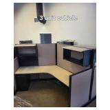 Herman Miller 3-Unit Cubicle Workstation - 120° Layout, Acoustic Panels, Roll-Top Desk Wall Unit