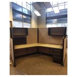 Herman Miller Three-Person Work Station Cubicle 120° with Acoustic Panels & Roll-Top Desk Wall Unit