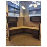 Herman Miller Three-Person Work Station Cubicle 120° with Acoustic Panels & Roll-Top Desk Wall Unit
