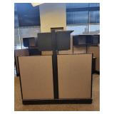 Herman Miller Three-Person Work Station Cubicle 120° with Acoustic Panels & Roll-Top Desk Wall Unit