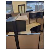 Herman Miller Three-Person Work Station Cubicle 120° with Acoustic Panels & Roll-Top Desk Wall Unit