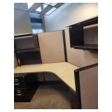 Herman Miller Three-Person Work Station Cubicle 120° with Acoustic Panels & Roll-Top Desk Wall Unit