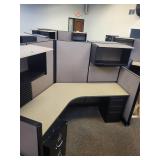 Herman Miller Three-Person Work Station Cubicle 120° with Acoustic Panels & Roll-Top Desk Wall Unit