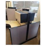 Herman Miller 3-Person Workstation Cubicle 120-Degree Layout with Acoustic Panels & Roll-Top Desk Wall Unit