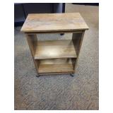 Rolling Cart - Oak Finish Wood, 2 Shelves, 23.5 x 15.5 x 31 in