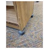 Rolling Cart - Oak Finish Wood, 2 Shelves, 23.5 x 15.5 x 31 in