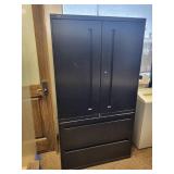 Metal Cabinet - 2-Door Upper, 2-Drawer Base - 36.5x66.5 Black Steel