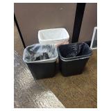 Trash Bins 3-Pack - White & Black Open-Top with Liners