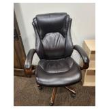 Executive Leather Desk Chair - Wood Armrests, Black Upholstery