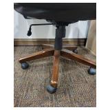 Executive Leather Desk Chair - Wood Armrests, Black Upholstery