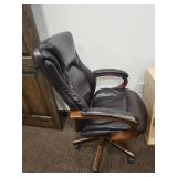 Executive Leather Desk Chair - Wood Armrests, Black Upholstery