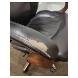 Executive Leather Desk Chair - Wood Armrests, Black Upholstery
