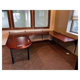 Executive L-Shaped Desk - Cherry Finish, 72in Long with Curved Left End & Keyboard Tray