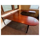 Executive L-Shaped Desk - Cherry Finish, 72in Long with Curved Left End & Keyboard Tray
