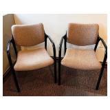 Herman Miller Upholstered Armchairs Pair - Black Frames, Beige Speckled Fabric