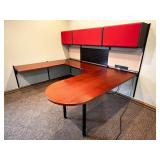 U-Shaped Desk with Roll-Top Wall Unit