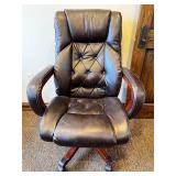 UE Furniture Leather Executive Office Chair - Black, Wood Armrests, 5-Star Base