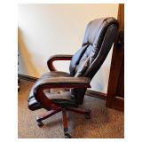UE Furniture Leather Executive Office Chair - Black, Wood Armrests, 5-Star Base