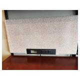 L-Shaped Office Desk with Hutch - Red Overhead Cabinets & Built-In Outlets