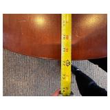 L-Shaped Office Desk with Hutch - Red Overhead Cabinets & Built-In Outlets