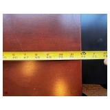 L-Shaped Office Desk with Hutch - Red Overhead Cabinets & Built-In Outlets