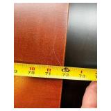 L-Shaped Office Desk with Hutch - Red Overhead Cabinets & Built-In Outlets