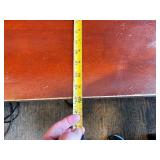 L-Shaped Office Desk with Hutch - Red Overhead Cabinets & Built-In Outlets